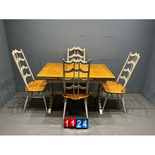 1124 - Oak draw leaf dining table a/f & 4 ercol batman chairs