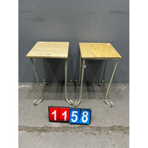 1158 - Pair of wrought iron marble top side tables