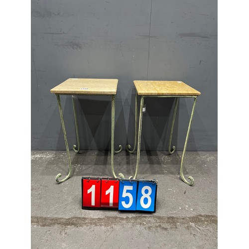 1158 - Pair of wrought iron marble top side tables