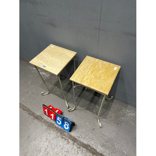 1158 - Pair of wrought iron marble top side tables