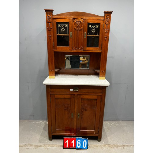 1160 - Superb art nouveau marble top cupboard, marble a/f see pics