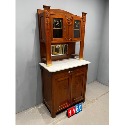 1160 - Superb art nouveau marble top cupboard, marble a/f see pics