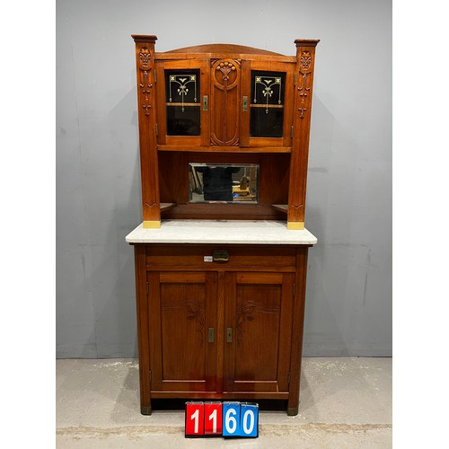 1160 - Superb art nouveau marble top cupboard, marble a/f see pics