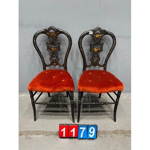 1179 - Pair of antique ebonized chairs with mother of pearl inlay