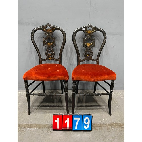 1179 - Pair of antique ebonized chairs with mother of pearl inlay