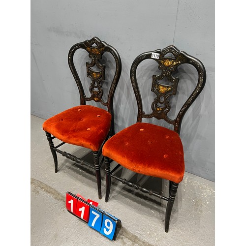 1179 - Pair of antique ebonized chairs with mother of pearl inlay