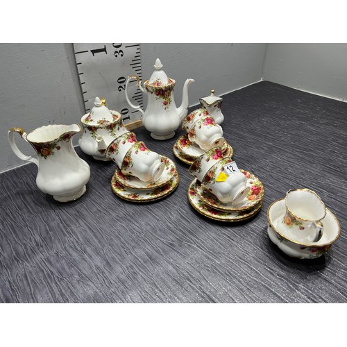 12 - Royal Albert country rose tea set inc tea/coffee pots & water jug