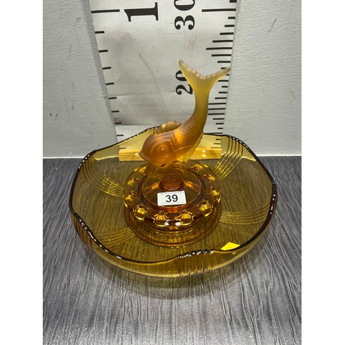 39 - Deco amber glass Josef inwald 3 piece fish glass float bowl