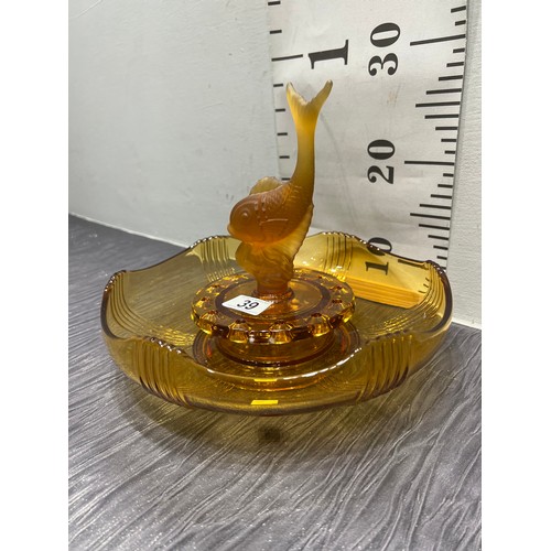 39 - Deco amber glass Josef inwald 3 piece fish glass float bowl
