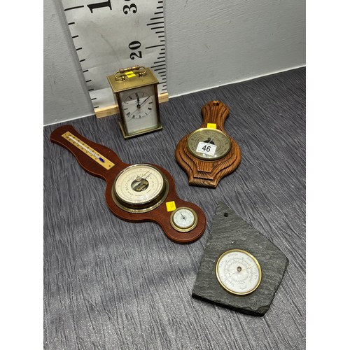 46 - 3 Barometers + metamec brass clock