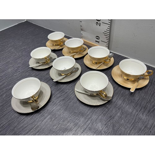 58 - 8 Bone china cups & saucers & matching spoons