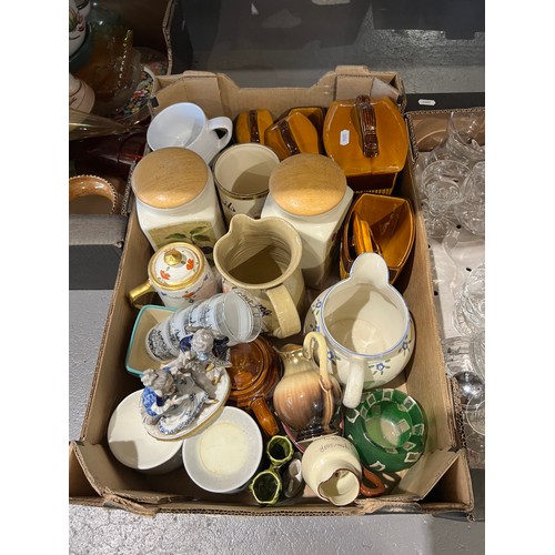 59 - 2 Boxes pottery etc + box glass ware