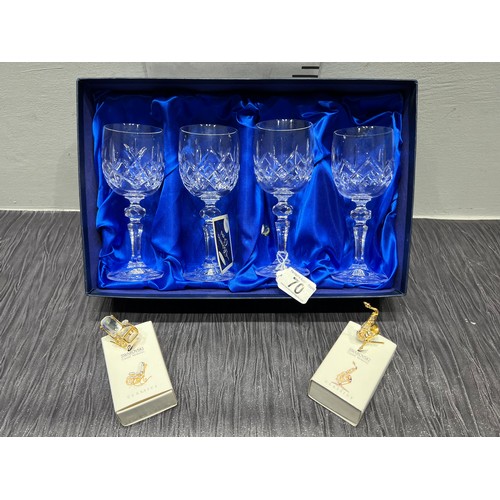 70 - Set 4 boxed Bohemia crystal glasses + 2 swarovski boxed crystal figures
