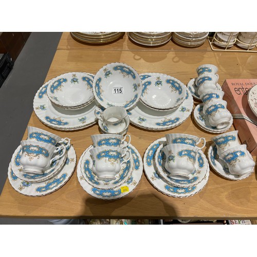 115 - Bone china tea + coffee set, dishes + plate
