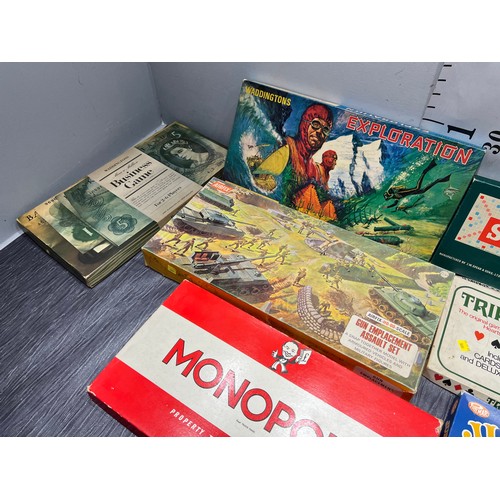 126 - 8 vintage games boxed. Exploration Tripoley, Airfix, Business game etc