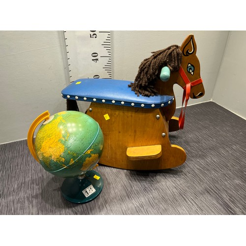 131 - Children's rocking horse + globe