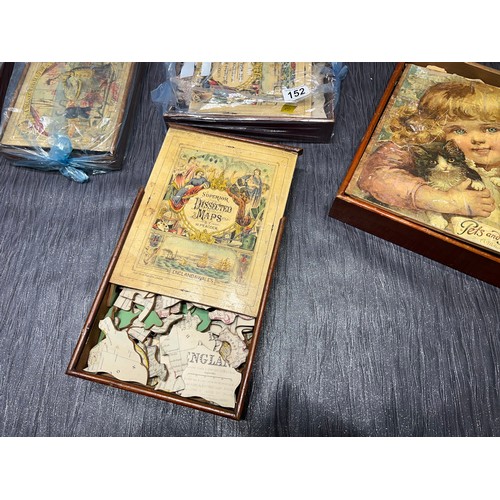 152 - 5 Victorian wooden Jigsaws in wooden boxes