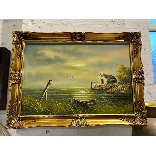 421 - Oil on canvas in gilt frame signed mason