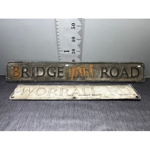 417 - 2 vintage Road signs Worrall road & bridge Inn road