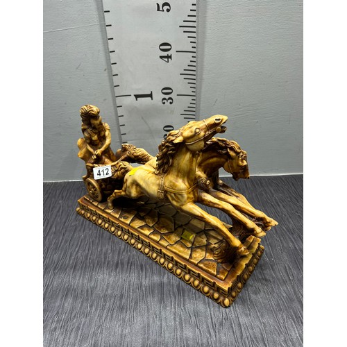 412 - Resin chariot & horses centre piece