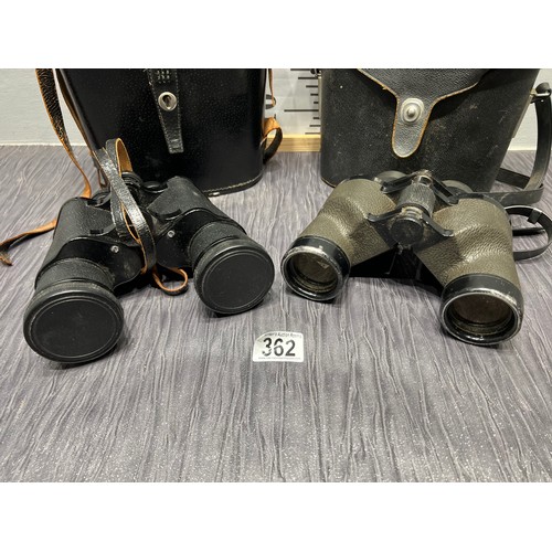 362 - 2 vintage Pair binoculars in cases