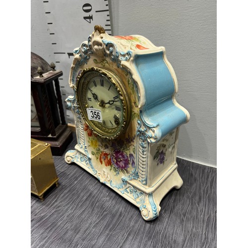 356 - Victorian ceramic French clock + bracket clock + brass clock