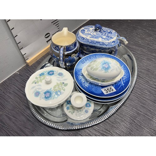 355 - Tray Wedgwood, blue/white etc tray not inc