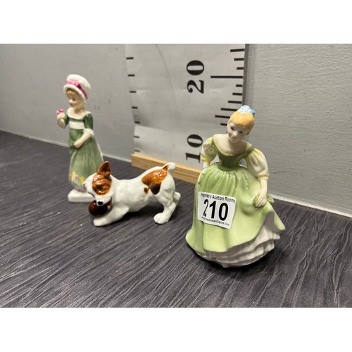 210 - 2 Royal doulton lady figures + dog figure