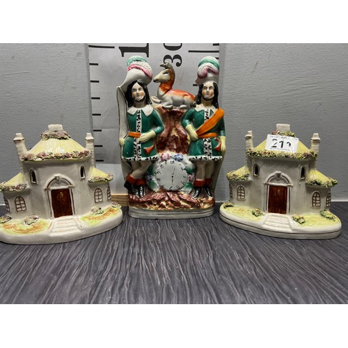 211 - 2 House book ends + staffordshire flat back