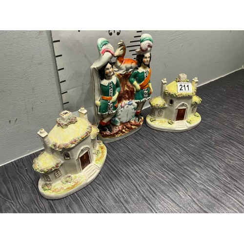 211 - 2 House book ends + staffordshire flat back