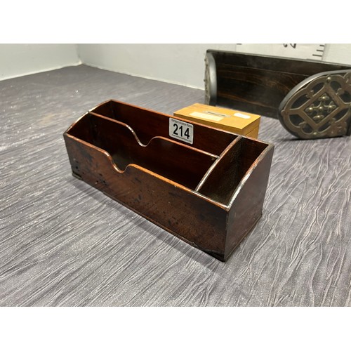 214 - Wooden desk tidy, book stand money box