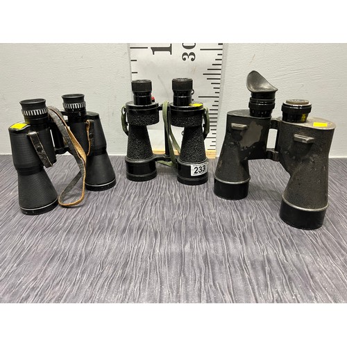 233 - 3 Pairs Binoculars, English military american etc