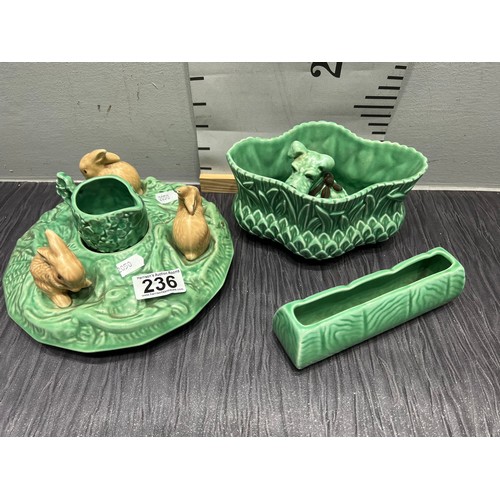 236 - 5 Pieces green sylvac items Bowl , dog,spill vases etc