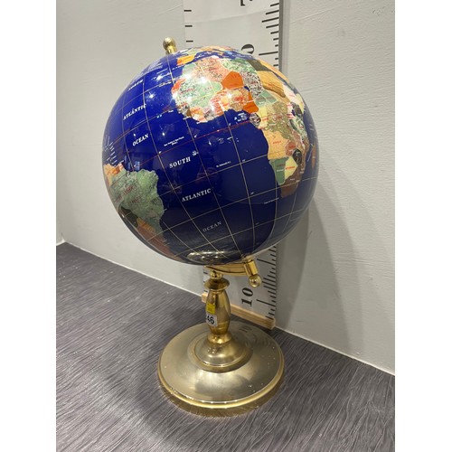 246 - Large Vintage brass & lapis heavy world globe