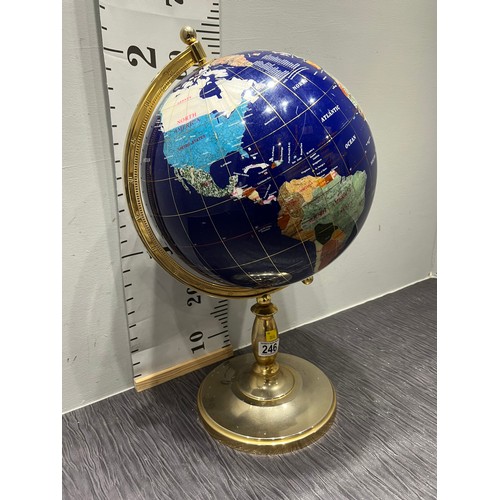 246 - Large Vintage brass & lapis heavy world globe