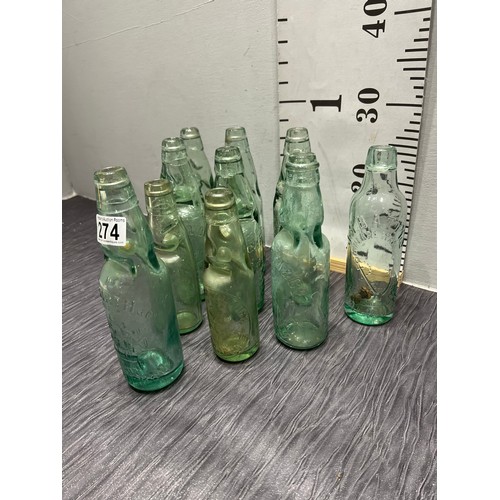 274 - 10 Antique glass cod bottles