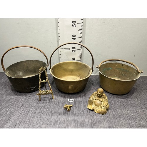 294 - 3 victorian Large jam pans etc