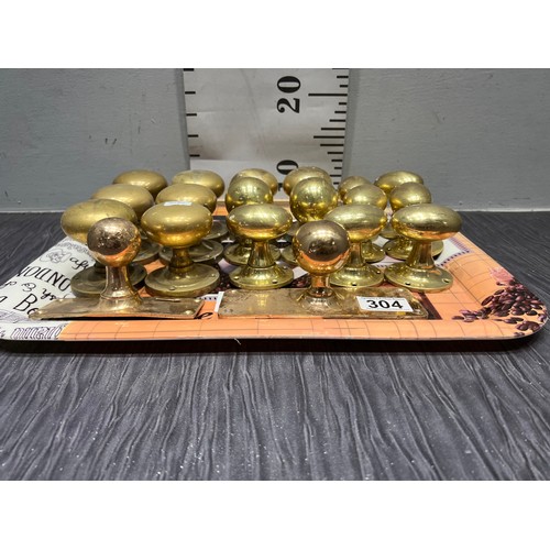 304 - 19 Brass vintage door handles tray not inc