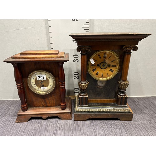 307 - 2 Victorian Oak mantle clocks