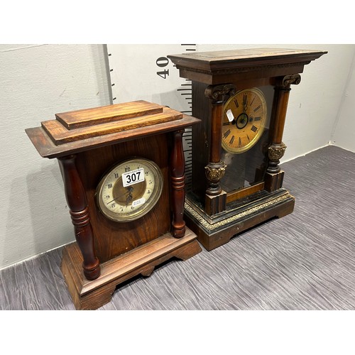 307 - 2 Victorian Oak mantle clocks