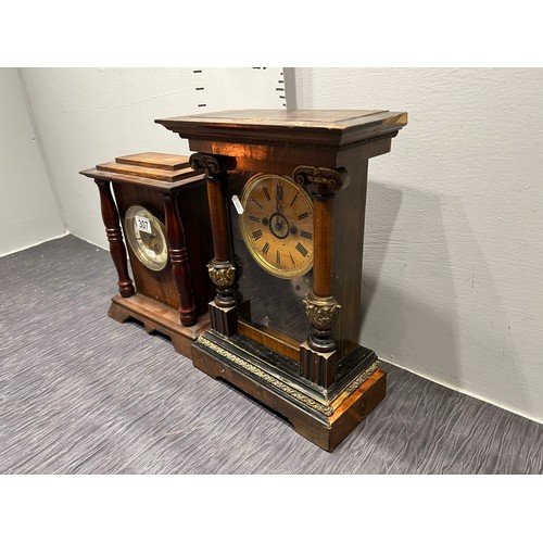 307 - 2 Victorian Oak mantle clocks