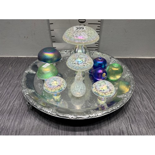 309 - 10 Mushroom etc glass paperweights