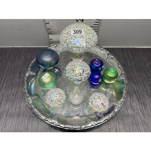 309 - 10 Mushroom etc glass paperweights