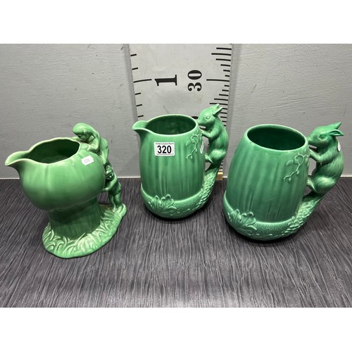 320 - 3 Green sylvac jugs