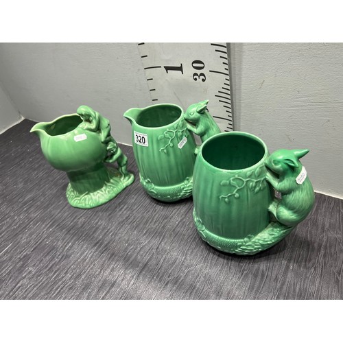 320 - 3 Green sylvac jugs