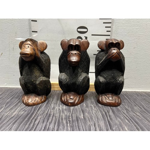 494 - 3 Carved wise monkeys