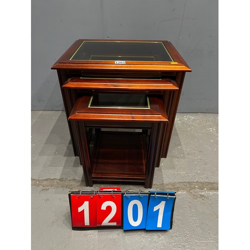 1201 - Nest of 3 glass top mahogany tables