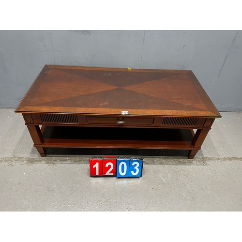 1203 - Vintage mahogany glass top coffee table