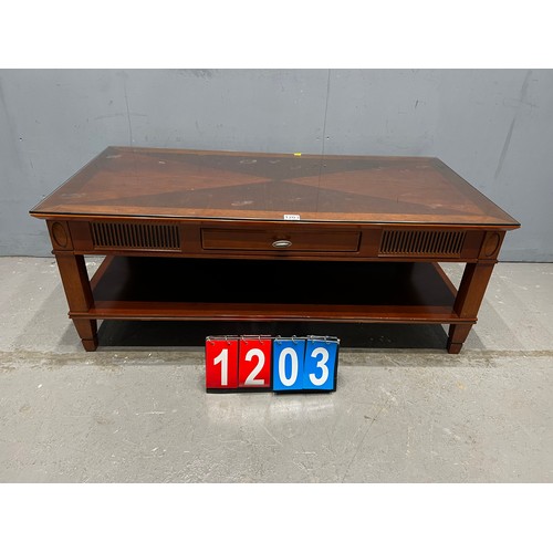 1203 - Vintage mahogany glass top coffee table