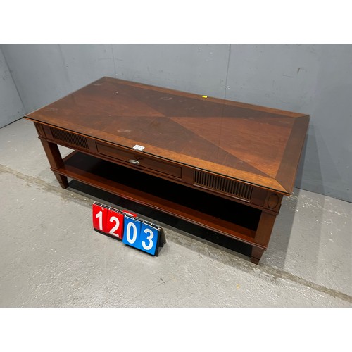 1203 - Vintage mahogany glass top coffee table